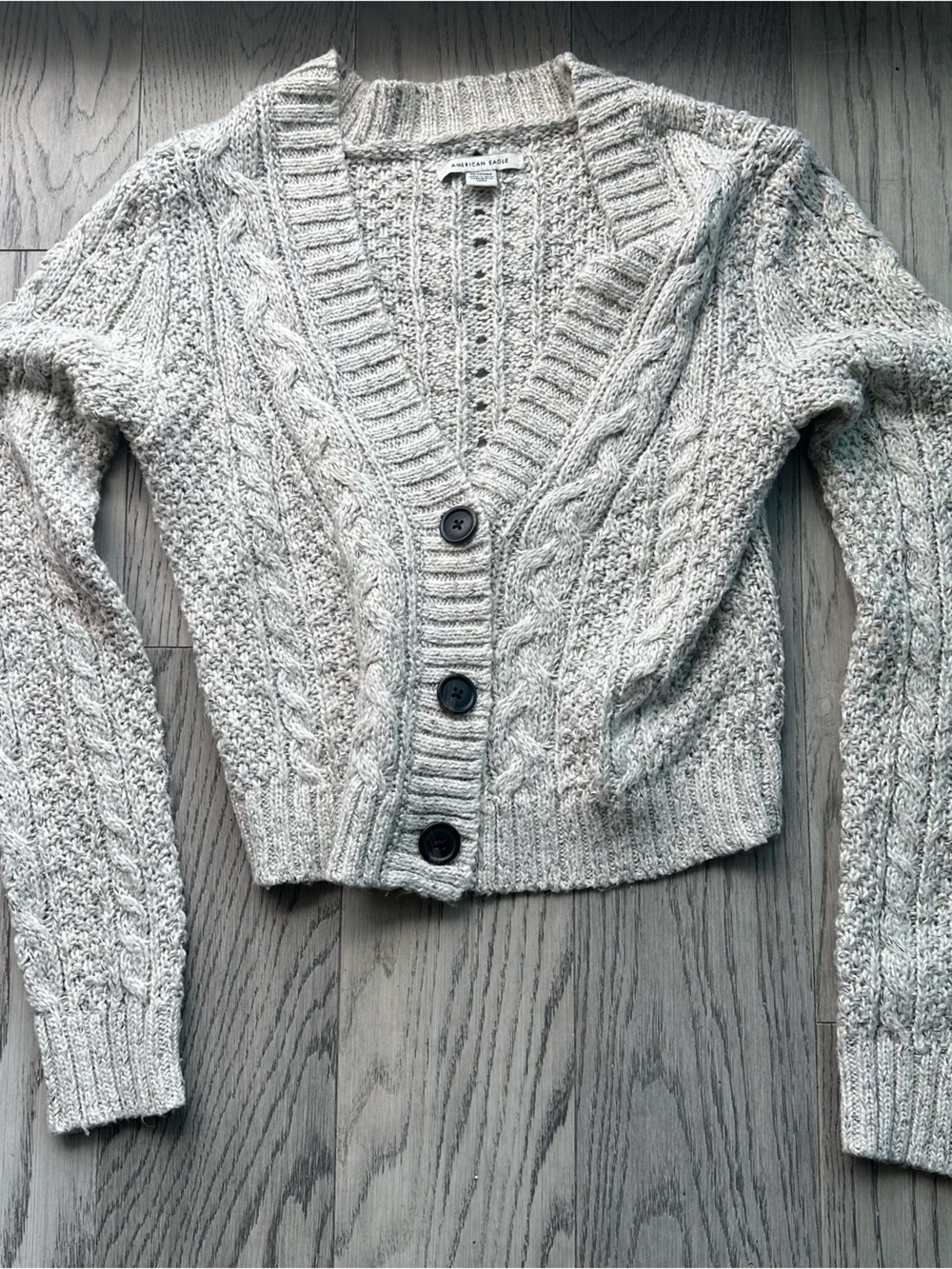 American Eagle Outfitters Light Gray Cable Knit Cardigan